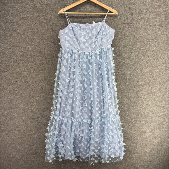 TCEC Dress Women M Medium Blue Butterfly Sheath Midi Zipper Sleeveless Lined - Picture 1 of 7